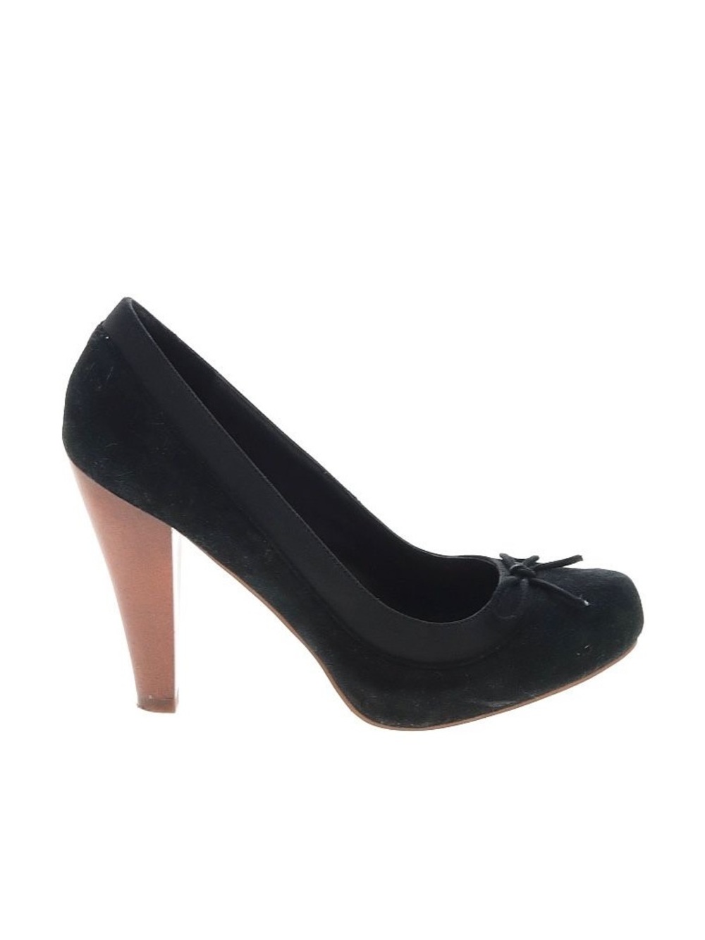 Classic Black Suede High Heel Pump with Brown Heel
